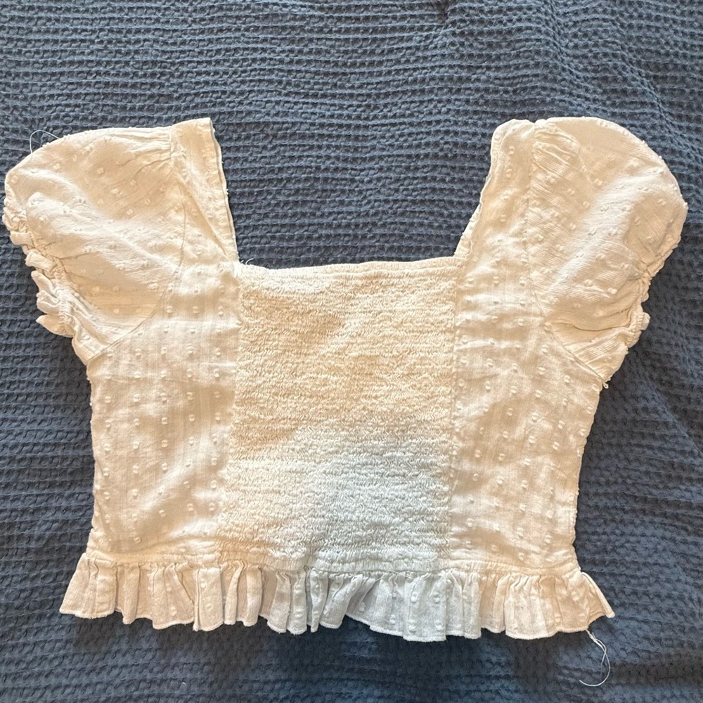 SHEIN Cream Ruched Ruffled Blouse - Picture 2 of 3